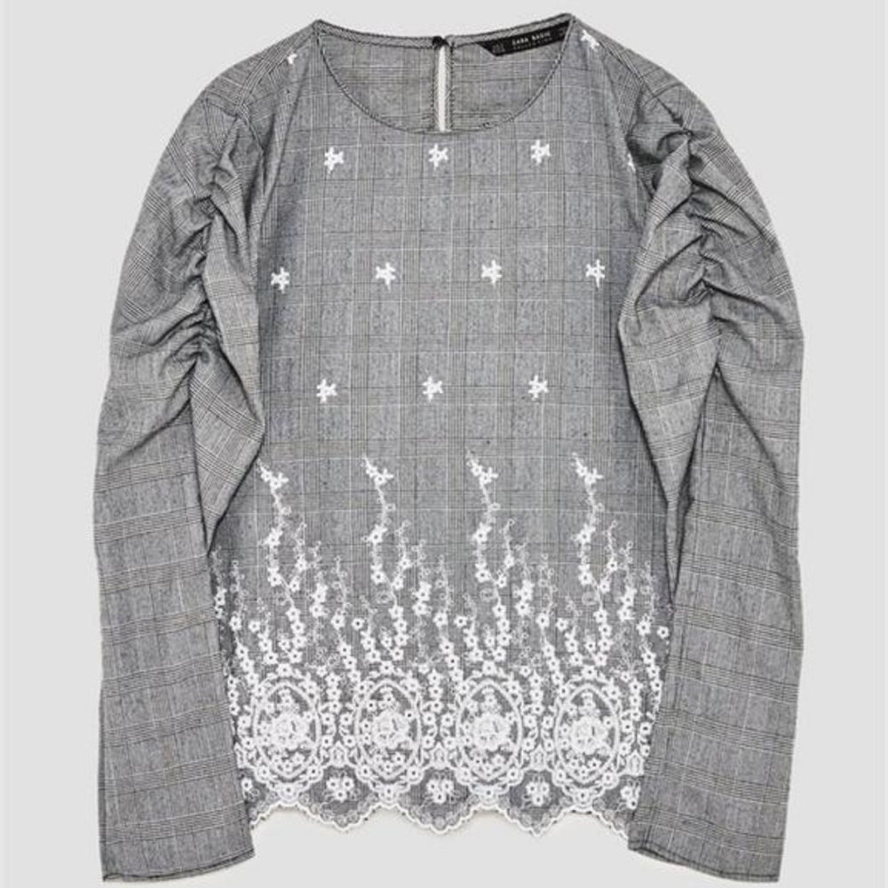 Zara White and Grey Blouse